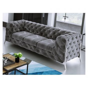 Canapea 3 locuri Chesterfield Chelsea Gray - ROPEZ, Gri & Argintiu