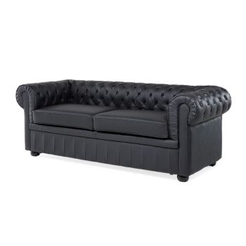 Canapea CHESTERFIELD cu 3 locuri, piele naturala neagra