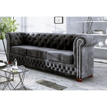 Canapea Chesterfield, lemn masiv, neagra, 72 x 203 x 86 cm