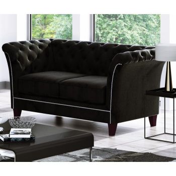 Canapea Chesterfield, lemn masiv, neagra, 75 x 175 x 87 cm