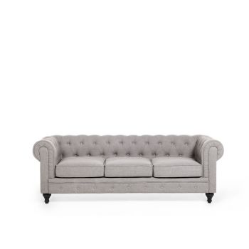 Canapea Chesterfield, textil, gri deschis, 202 x 75 x 70 cm