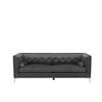 Canapea cu 3 locuri AVALDSENES, catifea, gri închis, 176 x 58 x 74 cm