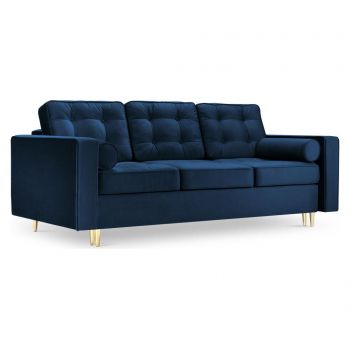 Canapea extensibila 3 locuri Interieurs 86, Palais Velvet Royal Blue and Gold, albastru royal, 225x100x95 cm - Interieurs 86, Albastru