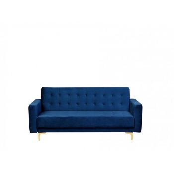 Canapea extensibila Aberdeen, catifea, albastra, 83 x 186 x 88 cm