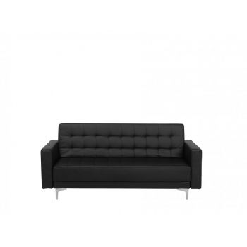 Canapea extensibila Aberdeen, piele ecologica, neagra, 83 x 186 x 88 cm