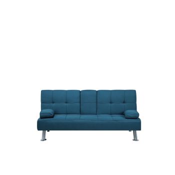 Canapea extensibila ROXEN, textil, albastra, 77 x 168 x 81 cm