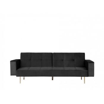 Canapea extensibila VISNES, lemn/catifea, neagra, 80 x 218 x 81 cm