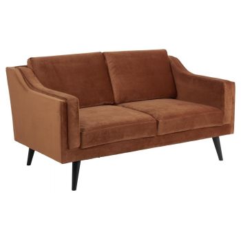 Canapea fixa tapitata cu stofa, 2 locuri Montreal Velvet Caramiziu / Negru, l151xA88xH82 cm Canapea fixa tapitata cu stofa, 2 locuri Montreal Velvet Caramiziu / Negru, l151xA88xH82 cm