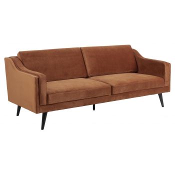Canapea fixa tapitata cu stofa, 3 locuri Montreal Velvet Caramiziu / Negru, l206xA88xH82 cm