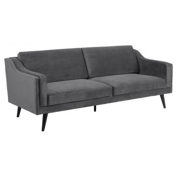Canapea fixa tapitata cu stofa, 3 locuri Montreal Velvet Gri Inchis / Negru, l206xA88xH82 cm