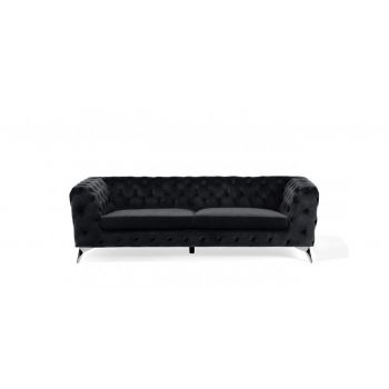 Canapea Sotra, catifea, neagra, 224 x 89 x 57 cm