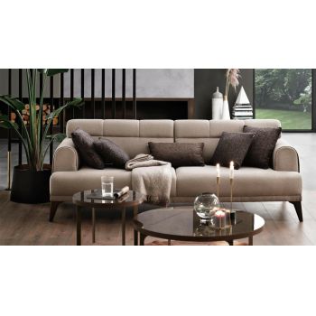 Canapea tapitata cu stofa, 3 locuri, cu functie sleep pentru 1 persoana Madrid Bej, l231xA102xH80 cm