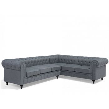 Coltar Chesterfield, tesatura gri, 77 x 280 x 85 cm