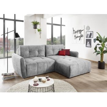 Coltar extensibil cu lada de depozitare, universal (pe stanga sau pe dreapta) tapitat cu stofa Daiana Gri, l244xA182xH90 cm