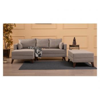 Coltar stanga cu taburet pentru picioare Balcab Home, crem, 208x81x85 cm - Balcab Home, Crem