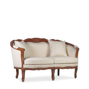 Canapea fixa tapitata cu stofa, 2 locuri Vintage Louis Crem, l160xA75xH90 cm