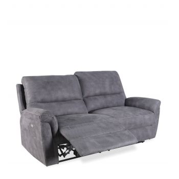 Canapea Recliner cu mecanism electric, tapitata cu stofa, 3 locuri Basil Gri, l208xA93xH100 cm