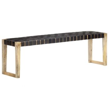 vidaXL Bancă, negru, 150 cm, piele naturală și lemn masiv de mango ieftina vidaXL Bancă, negru, 150 cm, piele naturală și lemn masiv de mango ieftina
