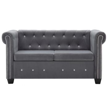 vidaXL Canapea Chesterfield 2 locuri, catifea, 146x75x72 cm, gri