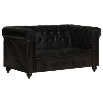 vidaXL Canapea chesterfield cu 2 locuri, negru, piele naturală