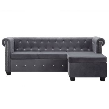 vidaXL Canapea Chesterfield, formă L, catifea, 199 x 142 x 72 cm, gri