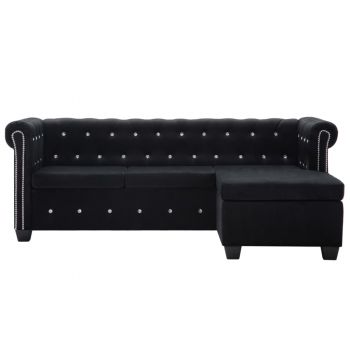 vidaXL Canapea Chesterfield, formă L, catifea, 199x142x72 cm, negru