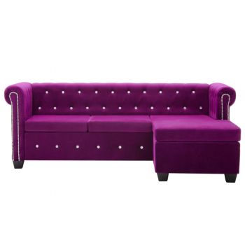 vidaXL Canapea Chesterfield, formă L, catifea, 199x142x72 cm, violet