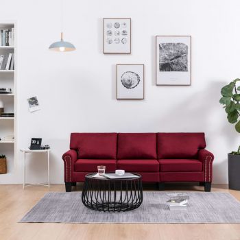 vidaXL Canapea cu 3 locuri, roșu vin, material textil vidaXL Canapea cu 3 locuri, roșu vin, material textil