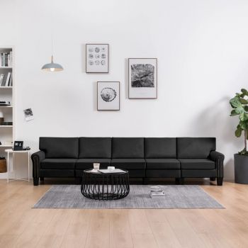 vidaXL Canapea cu 5 locuri, negru, material textil vidaXL Canapea cu 5 locuri, negru, material textil