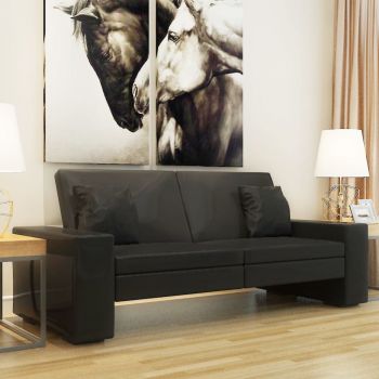 vidaXL Canapea extensibilă cu brațe mari, negru, piele artificială vidaXL Canapea extensibilă cu brațe mari, negru, piele artificială