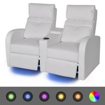vidaXL Canapea rabatabilă LED 2+3 locuri 2 piese alb piele artificială