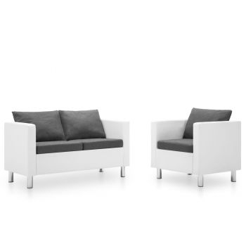 vidaXL Set canapea, 2 piese, alb și gri deschis, piele ecologică