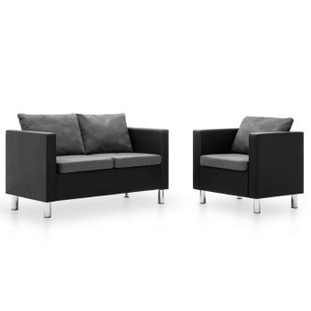 vidaXL Set canapea, 2 piese, negru și gri deschis, piele ecologică