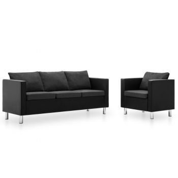 vidaXL Set canapea, 2 piese, negru și gri închis, piele ecologică