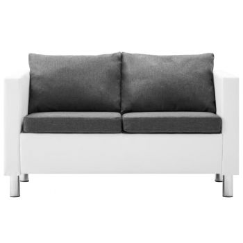 vidaXL Set canapele, 2 piese, alb și gri deschis, piele ecologică