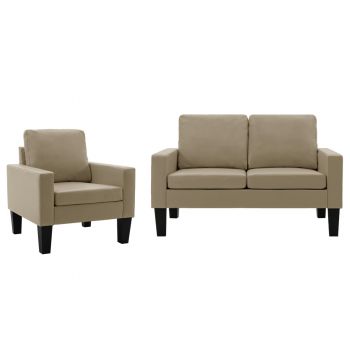 vidaXL Set de canapele, 2 piese, cappuccino, piele ecologică vidaXL Set de canapele, 2 piese, cappuccino, piele ecologică