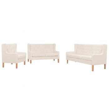 vidaXL Set de canapele, 3 piese, alb crem, material textil