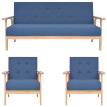 vidaXL Set de canapele, 3 piese, albastru, material textil