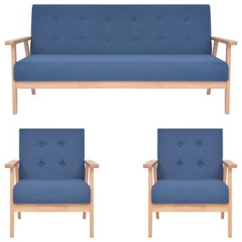 vidaXL Set de canapele, 3 piese, albastru, material textil