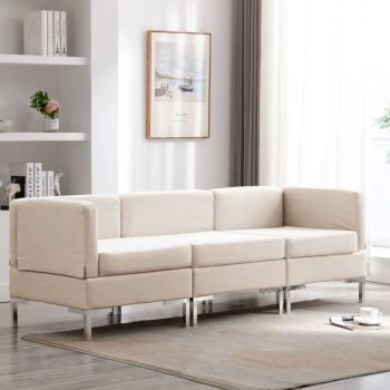 vidaXL Set de canapele, 3 piese, crem, material textil vidaXL Set de canapele, 3 piese, crem, material textil