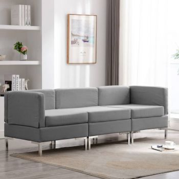 vidaXL Set de canapele, 3 piese, gri deschis, material textil vidaXL Set de canapele, 3 piese, gri deschis, material textil