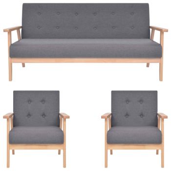 vidaXL Set de canapele, 3 piese, gri închis, material textil