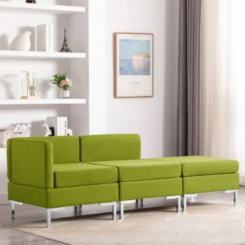 vidaXL Set de canapele, 3 piese, verde, material textil vidaXL Set de canapele, 3 piese, verde, material textil