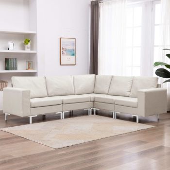 vidaXL Set de canapele, 5 piese, crem, material textil vidaXL Set de canapele, 5 piese, crem, material textil