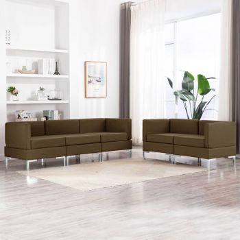 vidaXL Set de canapele, 5 piese, maro, material textil vidaXL Set de canapele, 5 piese, maro, material textil