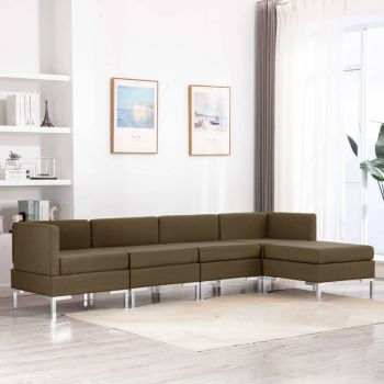 vidaXL Set de canapele, 5 piese, maro, material textil vidaXL Set de canapele, 5 piese, maro, material textil