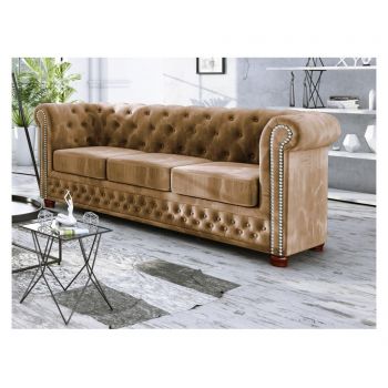 Canapea 3 locuri Ropez, Chesterfield York Beige, bej, 203x86x72 cm - ROPEZ, Crem