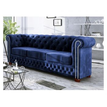 Canapea 3 locuri Ropez, Chesterfield York Navy Blue, bleumarin, 203x86x72 cm - ROPEZ, Albastru