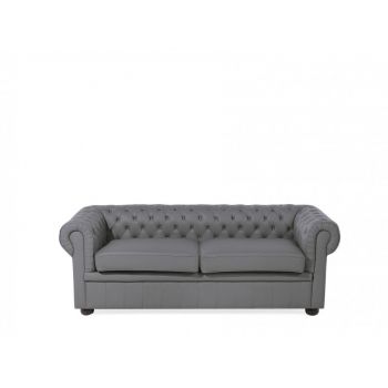 Canapea Chesterfield, piele, gri, 70 x 196 x 80 cm