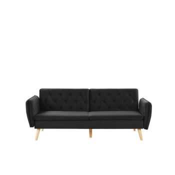 Canapea extensibila Bardu, catifea, negru, 84 x 213 x 106 cm